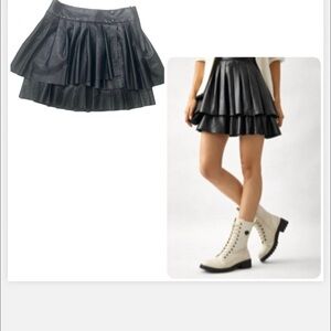 Anthropologie Maeve Whimsy Goth Black Faux Leather Pleated Mini Skirt